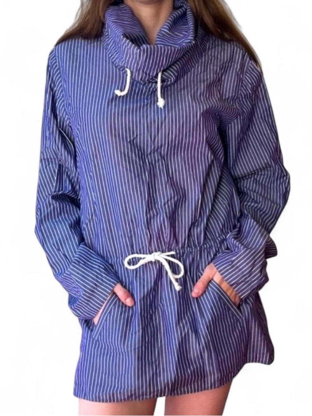 OVERSIZED PINSTRIPED MINIDRESS/COVERUP